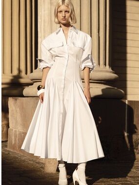 Helsa Godet shirt dress in white